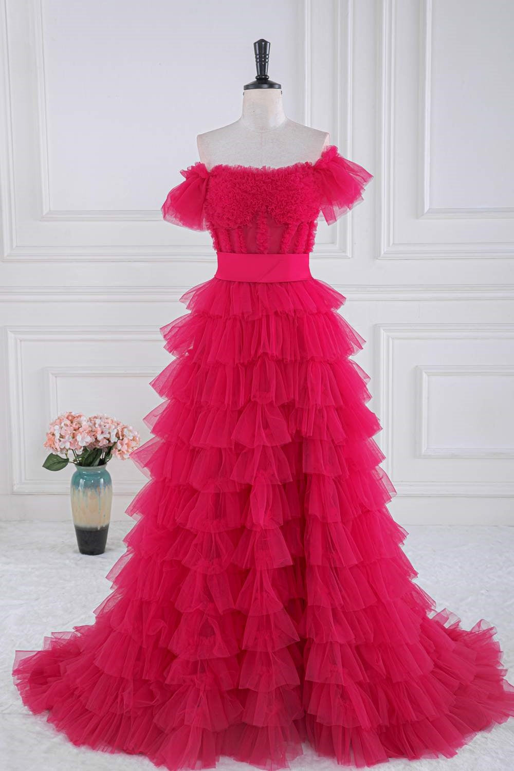 Fuschia ruffle outlet dress