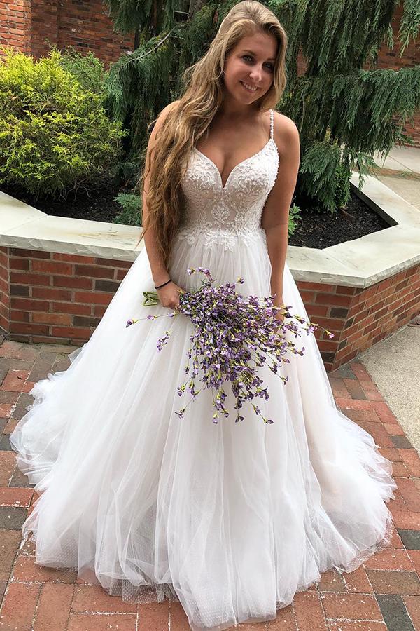 Spaghetti Strap Tulle Wedding Dress