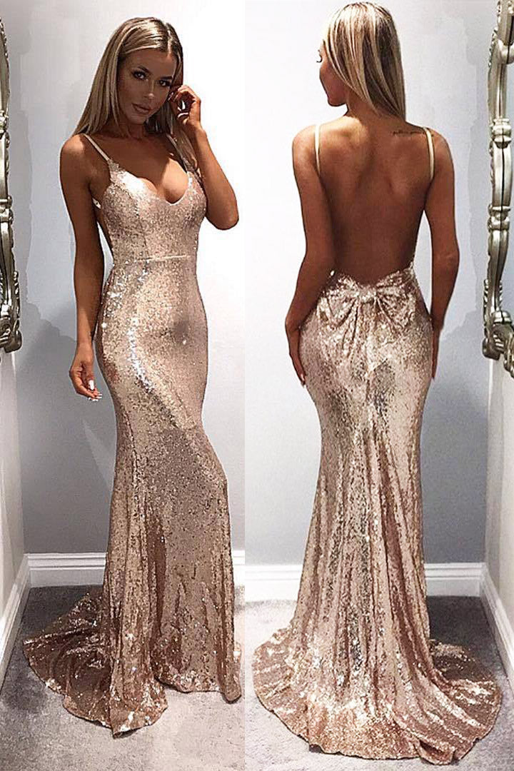 FancyVestido Mermaid V-Neck Silver Long Prom Dress with Open Back US 10 / Picture Color