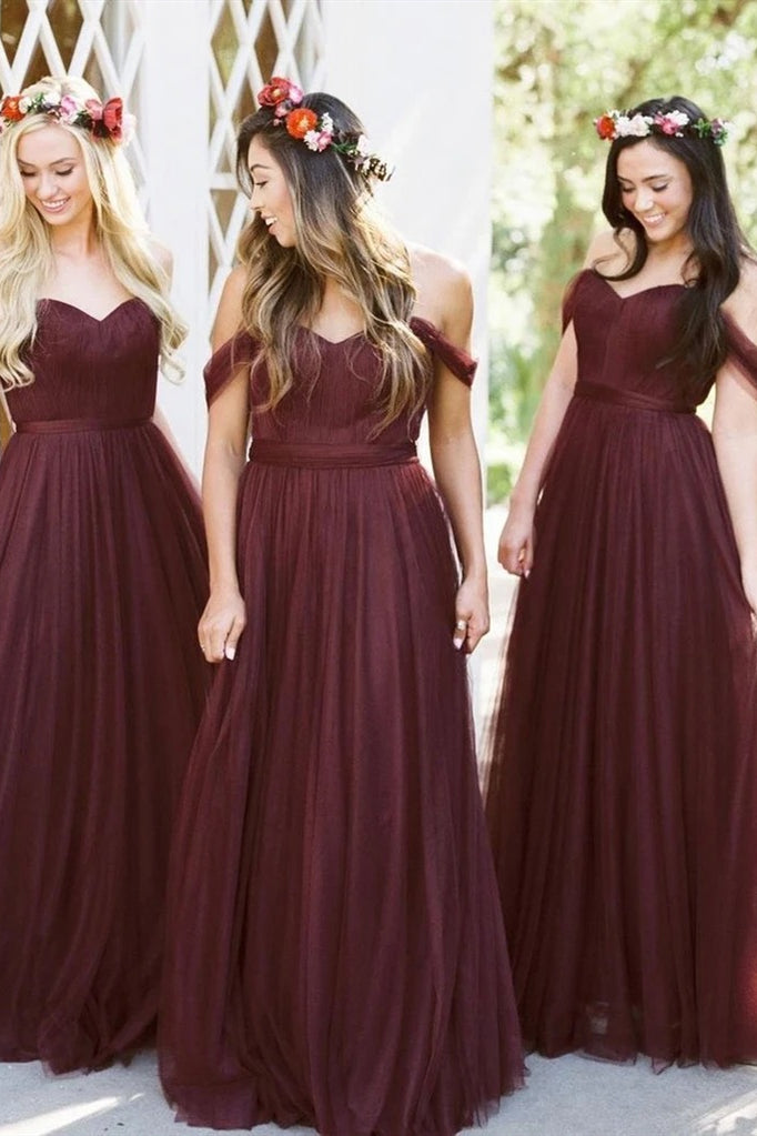 Burgundy bridesmaid dresses off the clearance shoulder