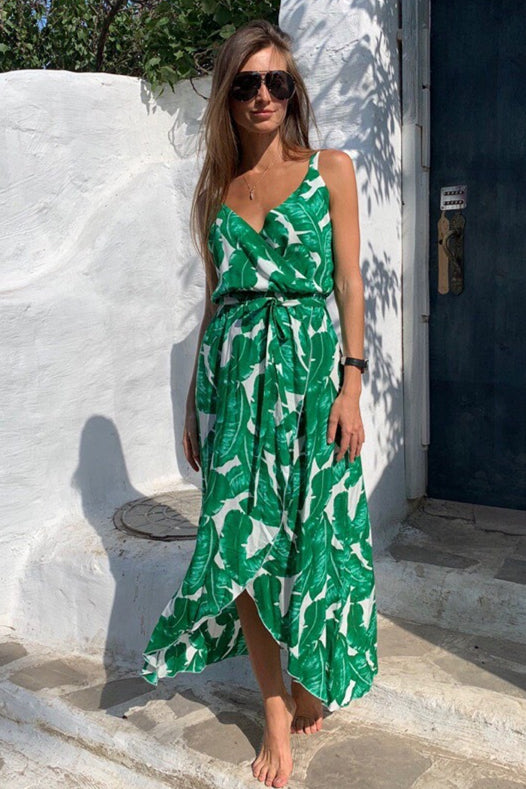 FancyVestido V-Neck Long Wrapped Green Summer Dress M