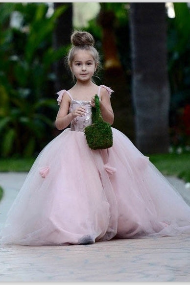 Pink tulle hotsell flower girl dress