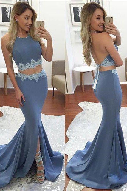 Slit Dress in Dusty Blue