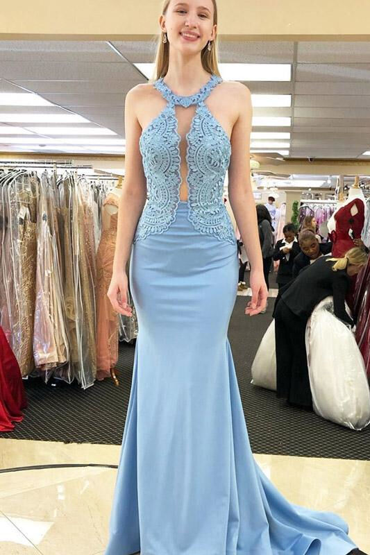 FancyVestido Mermaid V-Neck Silver Long Prom Dress with Open Back US 10 / Picture Color