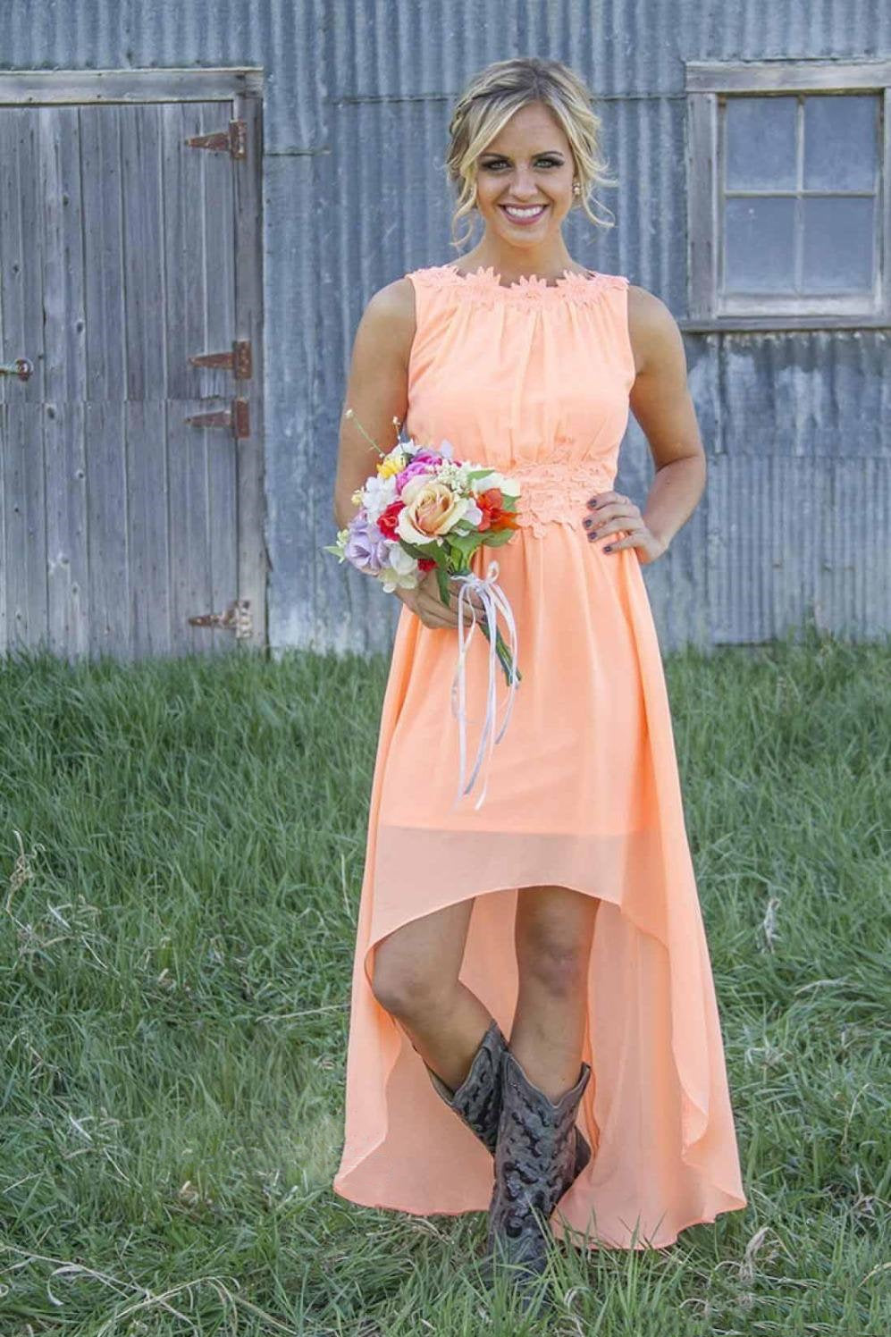 Peach high low dress sale