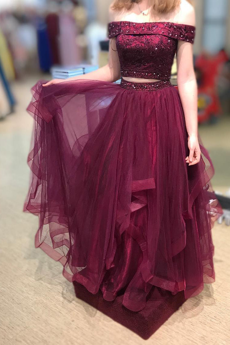 2 piece hotsell burgundy prom dress