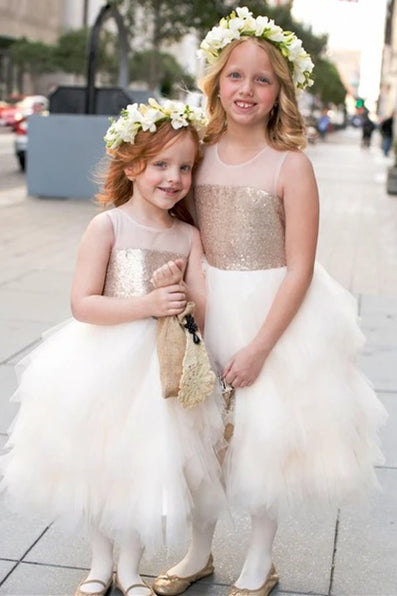 FancyVestido V Back Long Lace and Tulle White Flower Girl Dress with Bow White / CHILD6