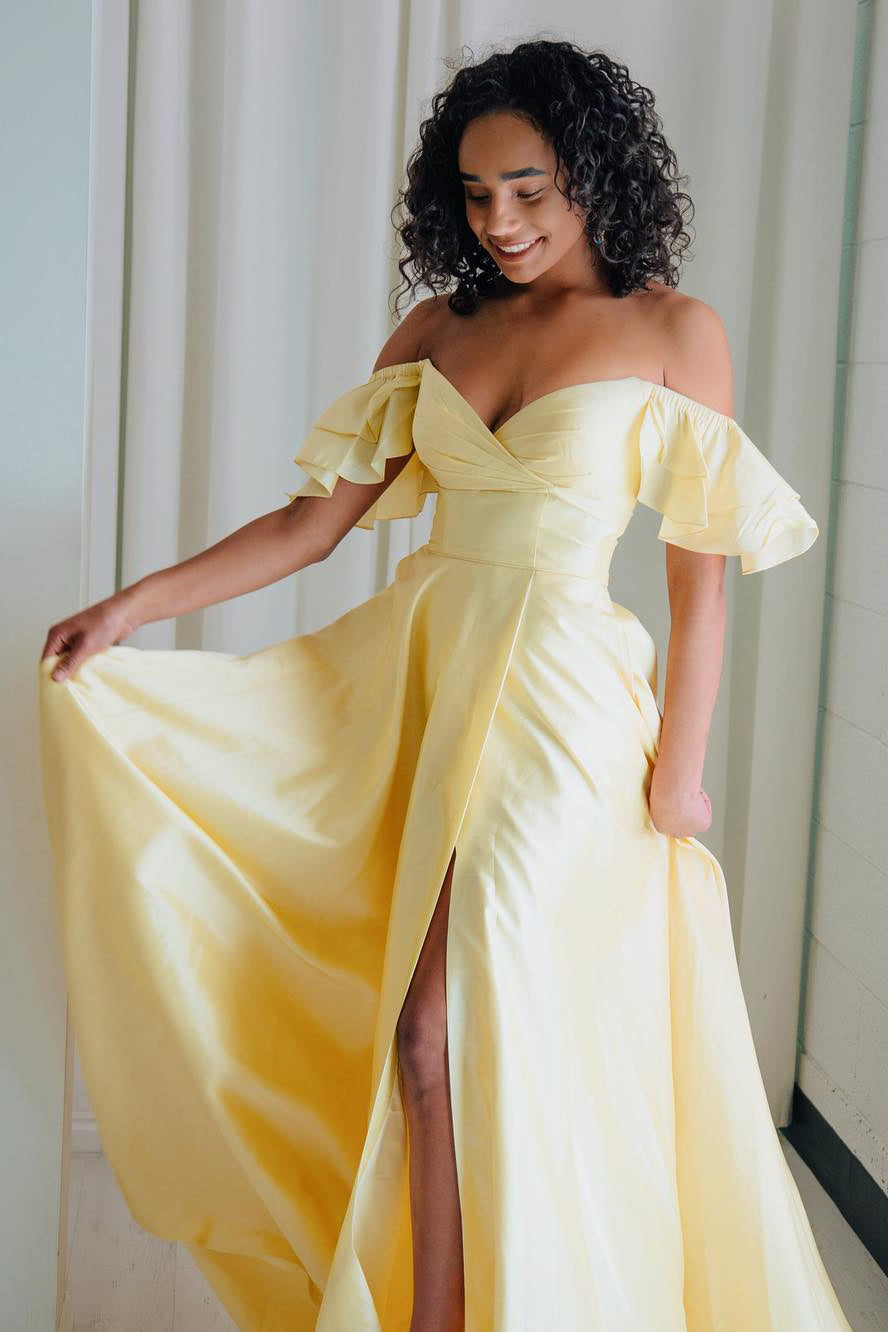 Off shoulder yellow outlet prom dress