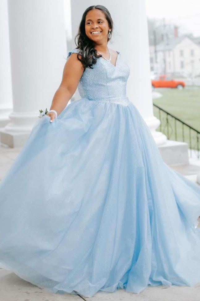 Light blue glitter prom hot sale dress