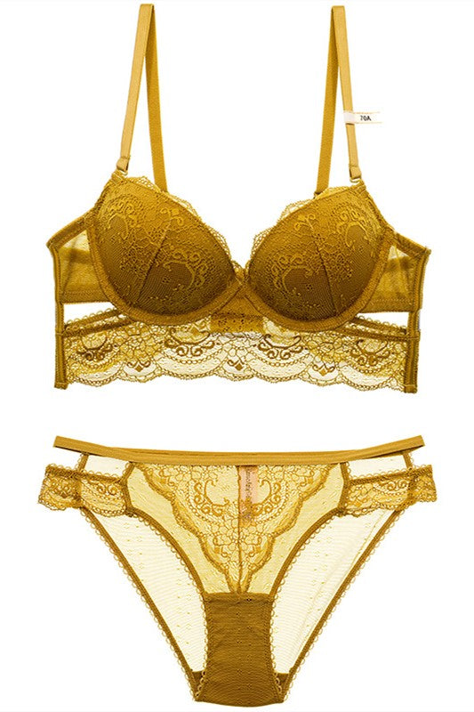 Lace Yellow Bra Sets Sets for Women