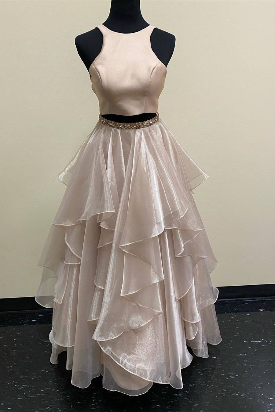 2 piece champagne prom clearance dresses