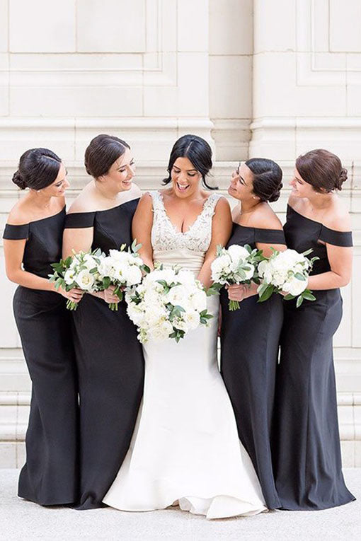 Black bridesmaid dresses off hotsell the shoulder