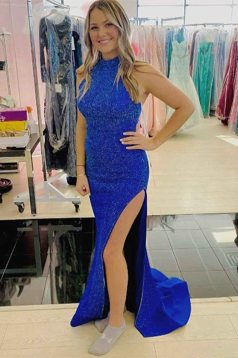 FancyVestido Stunning Navy Blue Long Prom Dress with Rhinestones US 12 / Photo Color