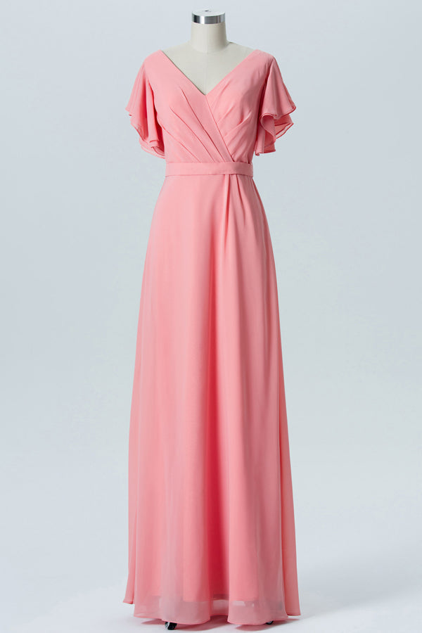 Short Coral Chiffon Bridesmaid Dresses