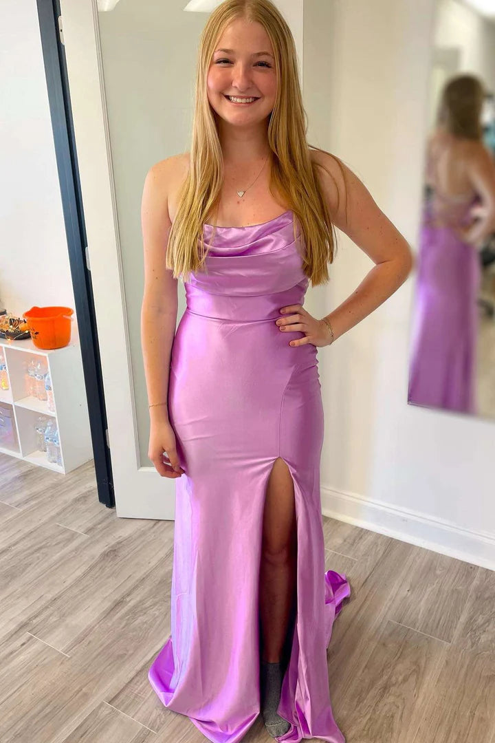 Simple Lilac Straps Mermaid Long Formal Dress