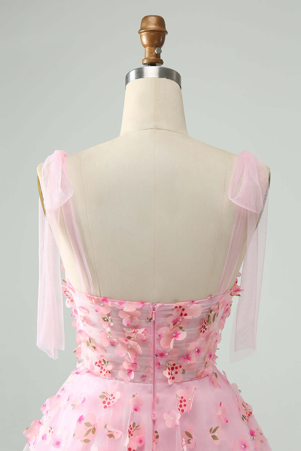 Pink Tie Straps Corset 3D Floral Short Homecoming Dress 