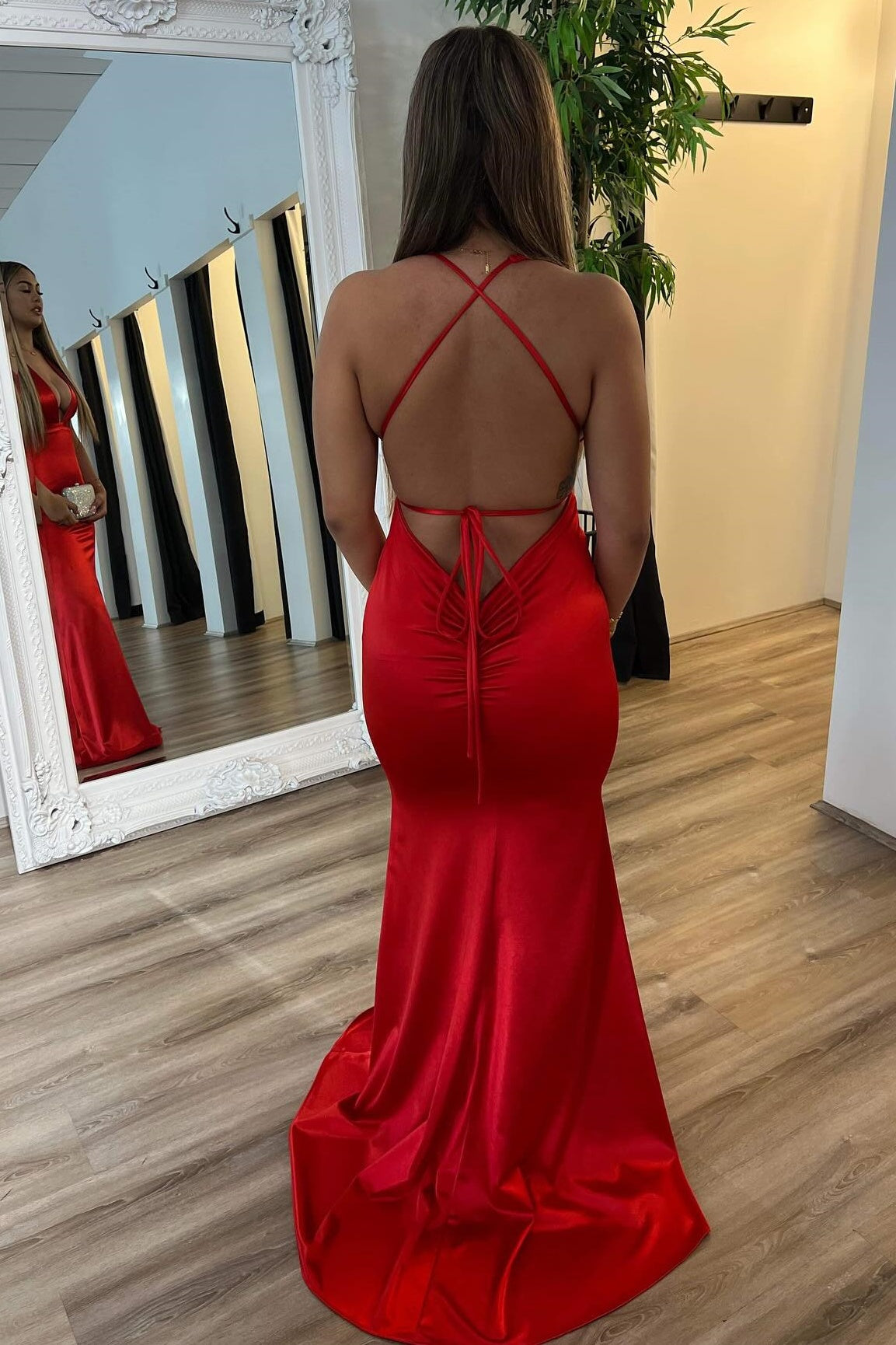 Criss Cross Mermaid Long Red Evening Dress