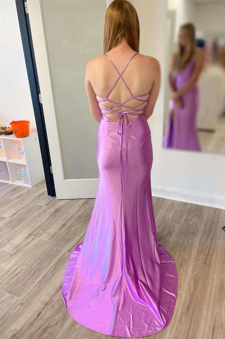 Simple Lilac Straps Mermaid Long Formal Dress