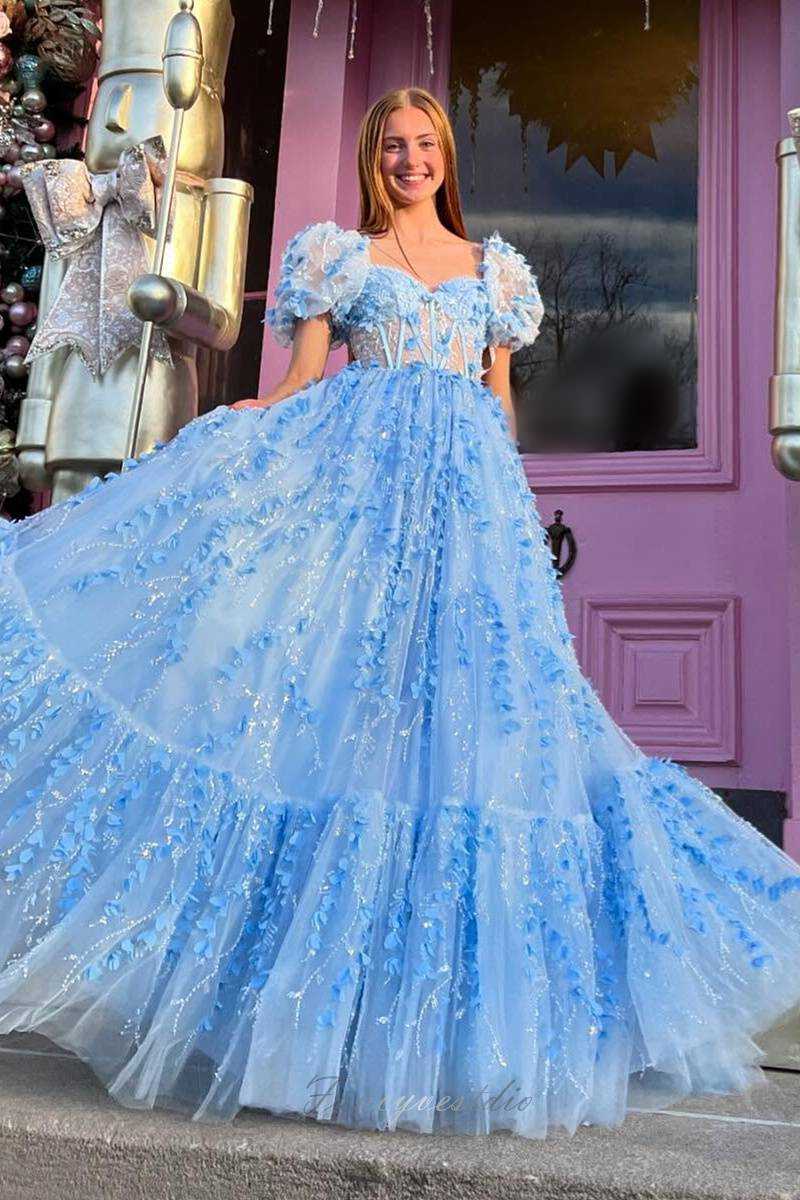 Off the Shoulder Tulle A-Line Prom Dress with 3D Flower