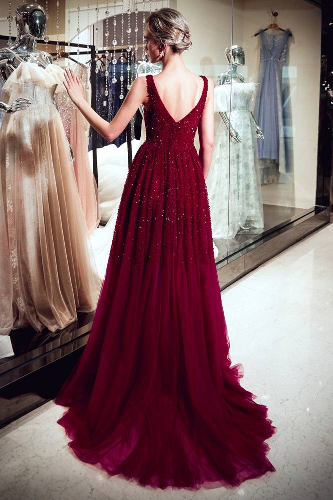 Burgundy high neck prom dress best sale