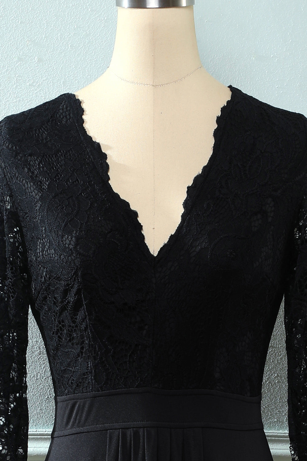 Black Lace Long Sleeves V Neck Keyhole Hi-Low Mother of the Bride Dress