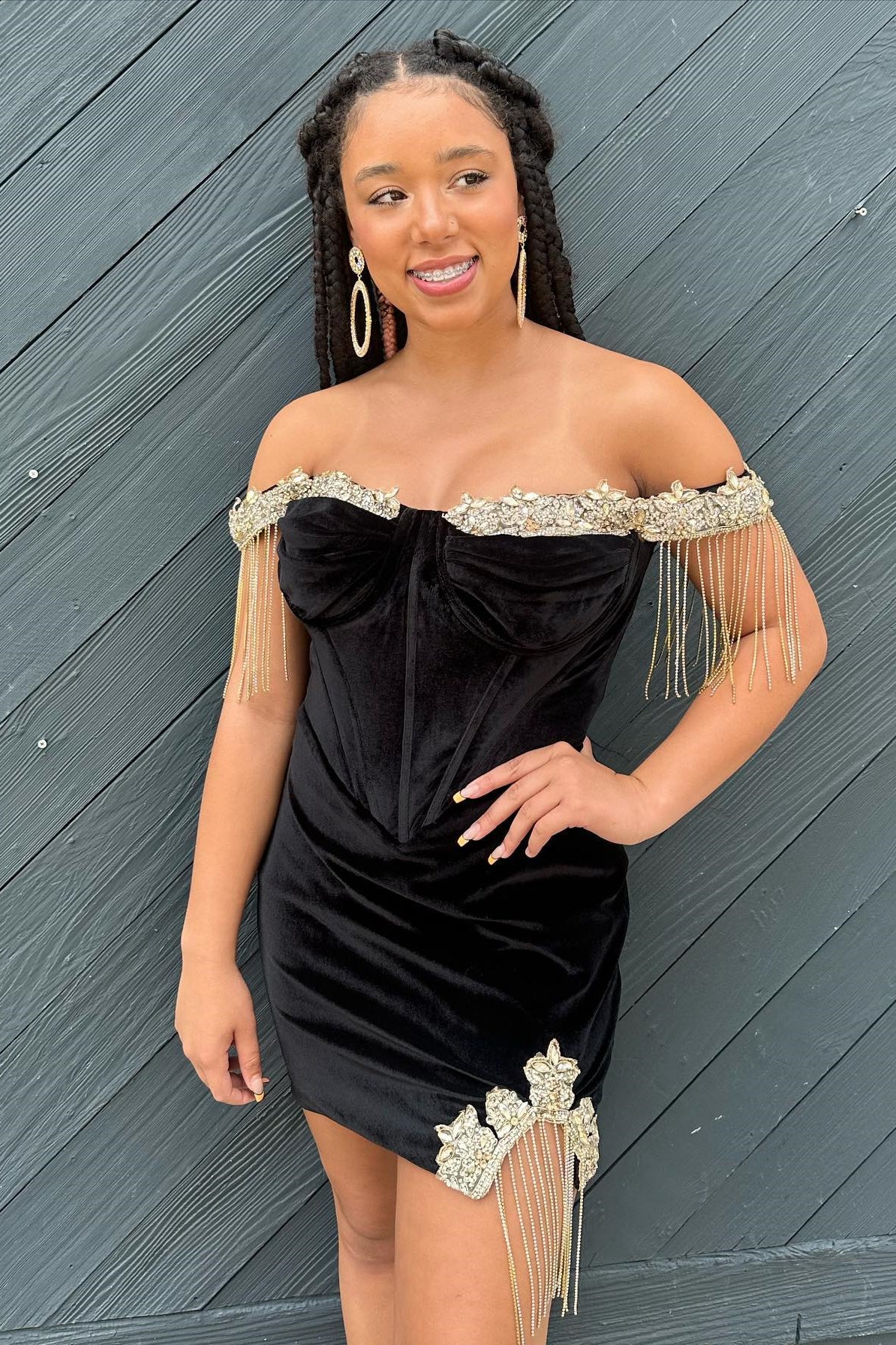 Off the shoulder fashion black homecoming dress