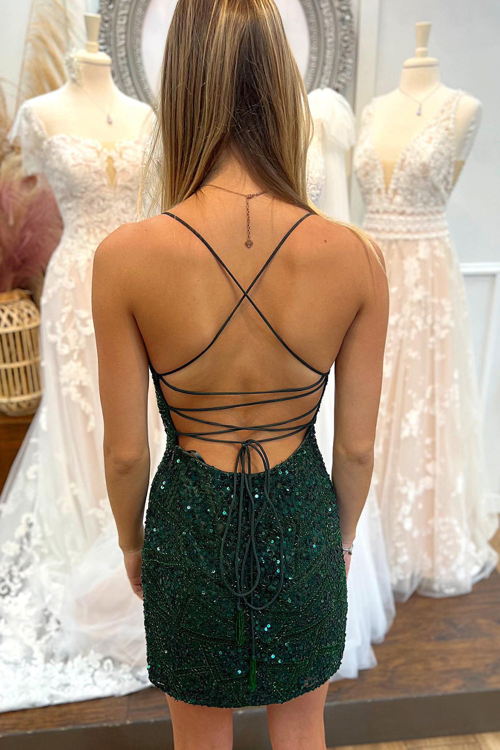 Dark Green Beaded Sequins Bodycon Homecoming Dress FancyVestido