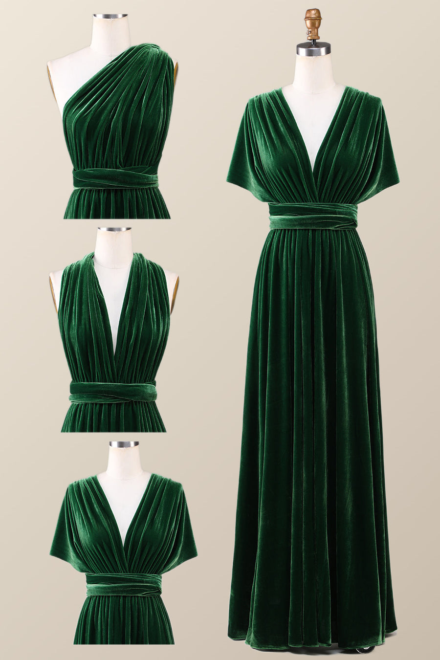 Dark Green Velvet A line Long Convertible Bridesmaid Dress