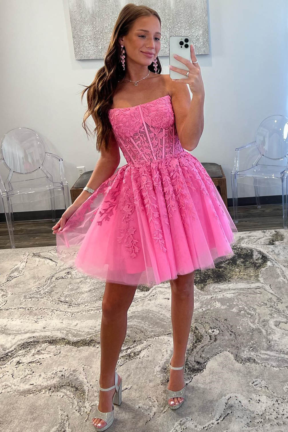 Neon pink homecoming dress on sale