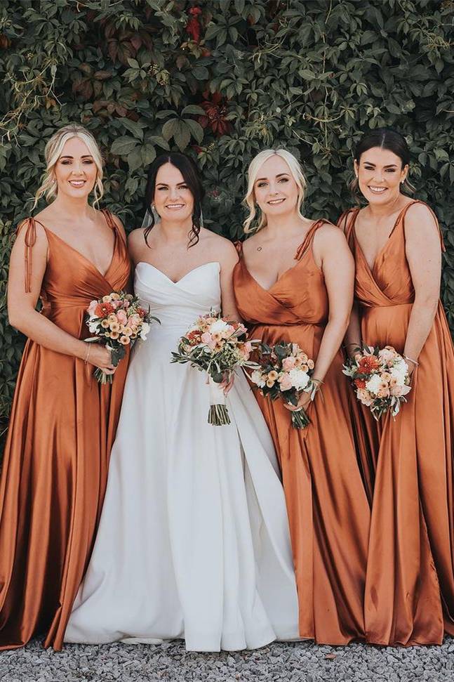 Tie Shoulder V Neck Burnt Orange Long Bridesmaid Dress Burnt Orange US 2