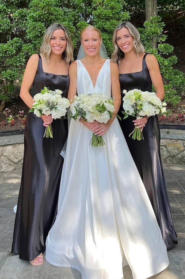 Elegant Square Neck Black Long Bridesmaid Dress – FancyVestido