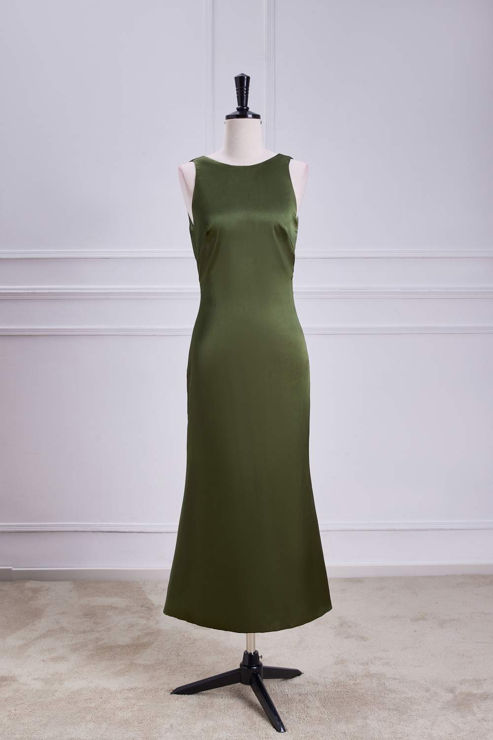 Crew Neck Olive Green Tie Straps Midi Dress – FancyVestido