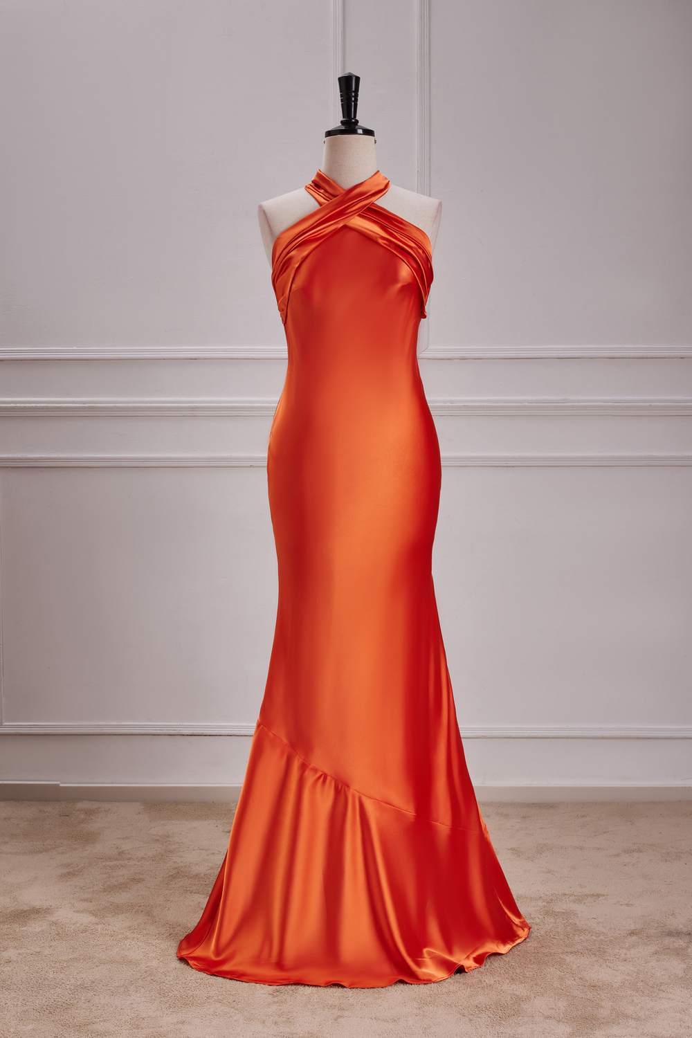 Orange fashion satin maxi dress