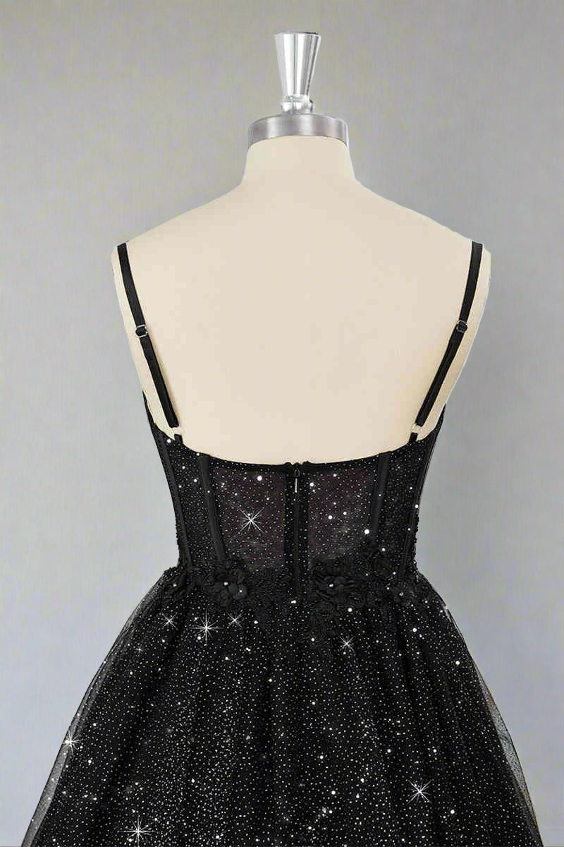 Straps Black Corset A-Line Tulle Homecoming Dress