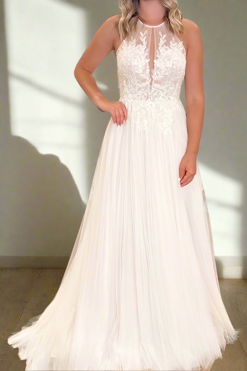 Halter Applique Wedding Dress with Open Back