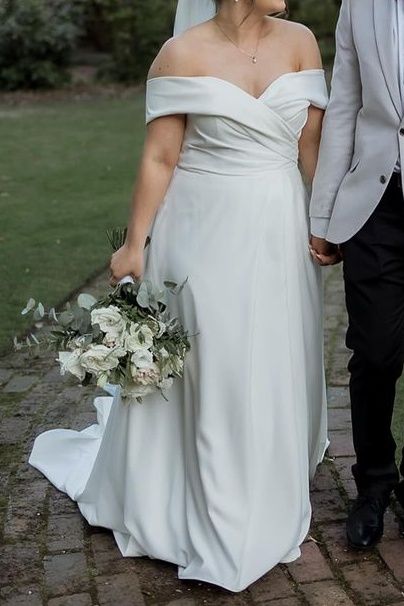  A-Line Satin Wedding Dress with Off the Shoulder