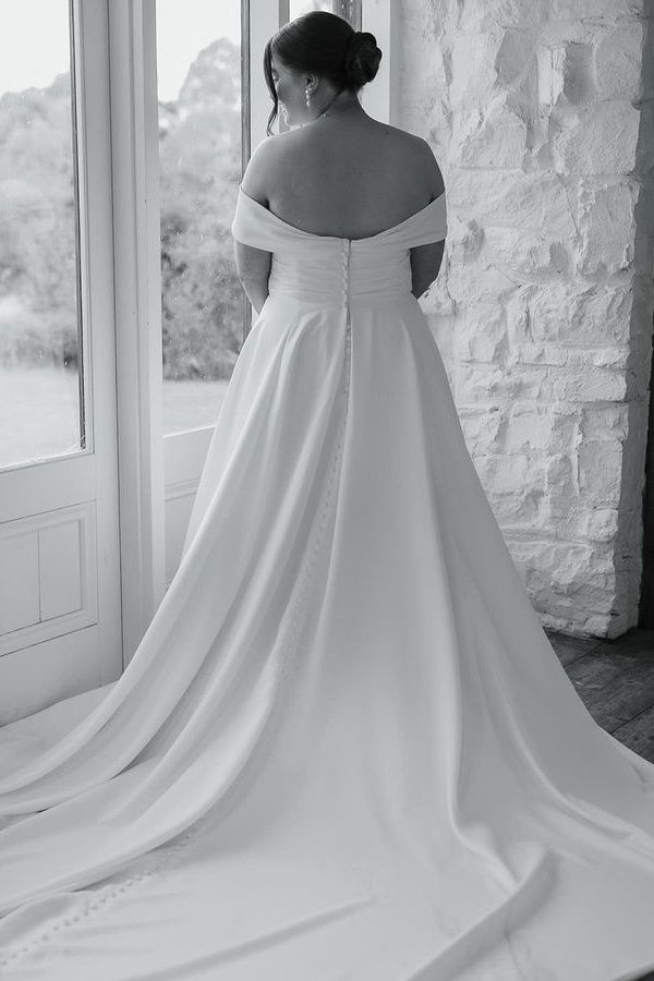  A-Line Satin Wedding Dress with Off the Shoulder