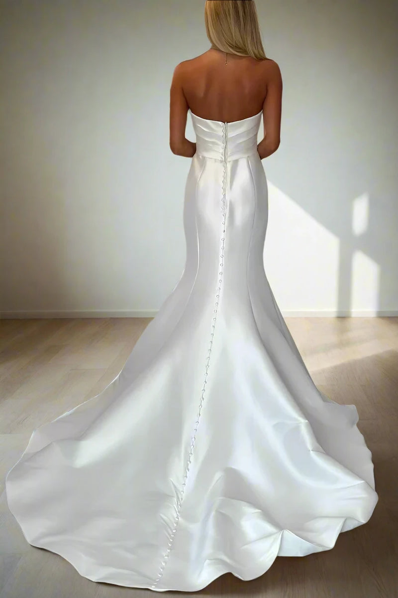 Strapless Satin Mermaid Wedding Dress with Pleated