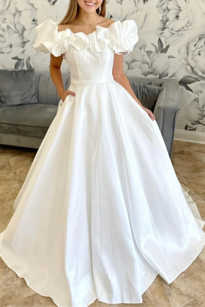 Puff Off the Shoulder A-line Wedding Dress