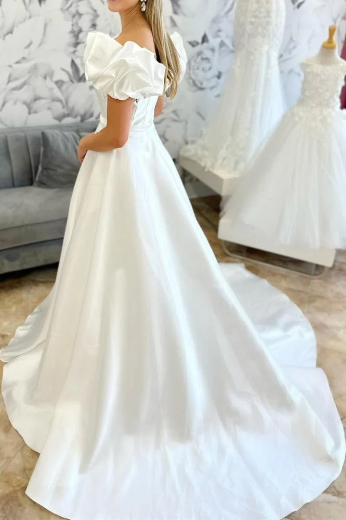 Puff Off the Shoulder A-line Wedding Dress