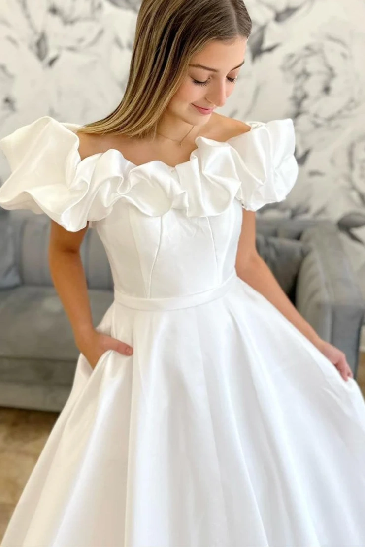 Puff Off the Shoulder A-line Wedding Dress