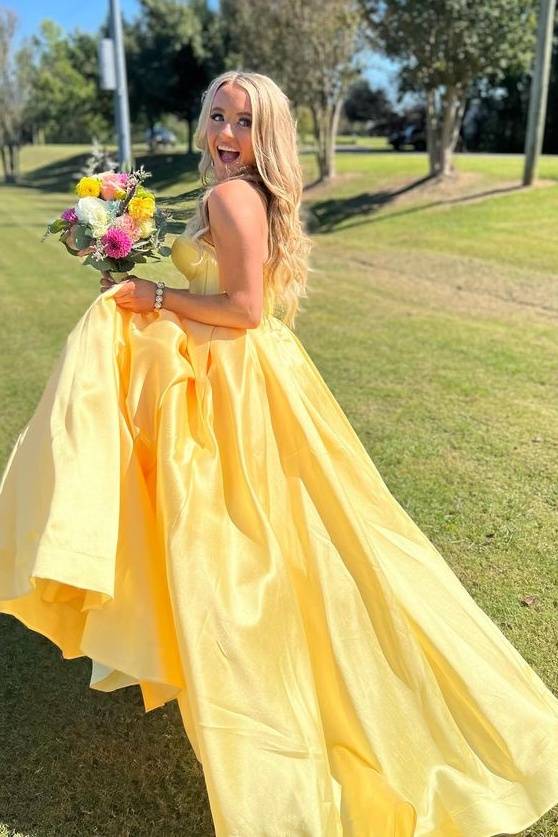 Yellow Sweetheart Corset A-Line Prom Dresses