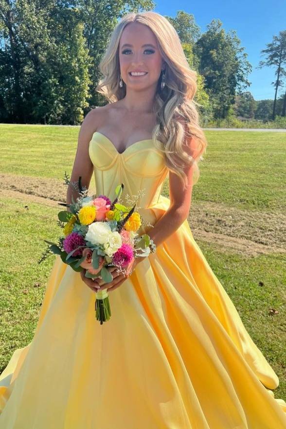 Yellow Sweetheart Corset A-Line Prom Dresses