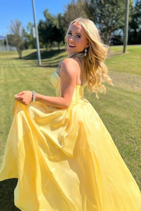 Yellow Sweetheart Corset A-Line Prom Dresses