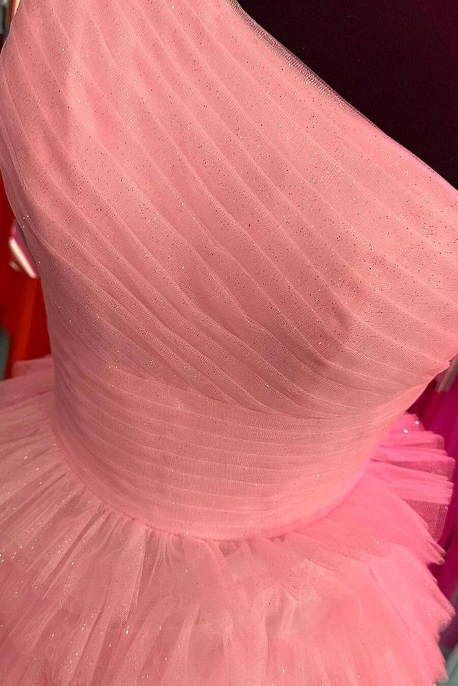 One Shoulder Pleated Layerer Prom Dress