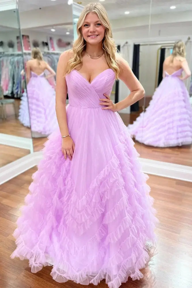 Sweetheart Peach Pleated Layerer A-Line Prom Dress