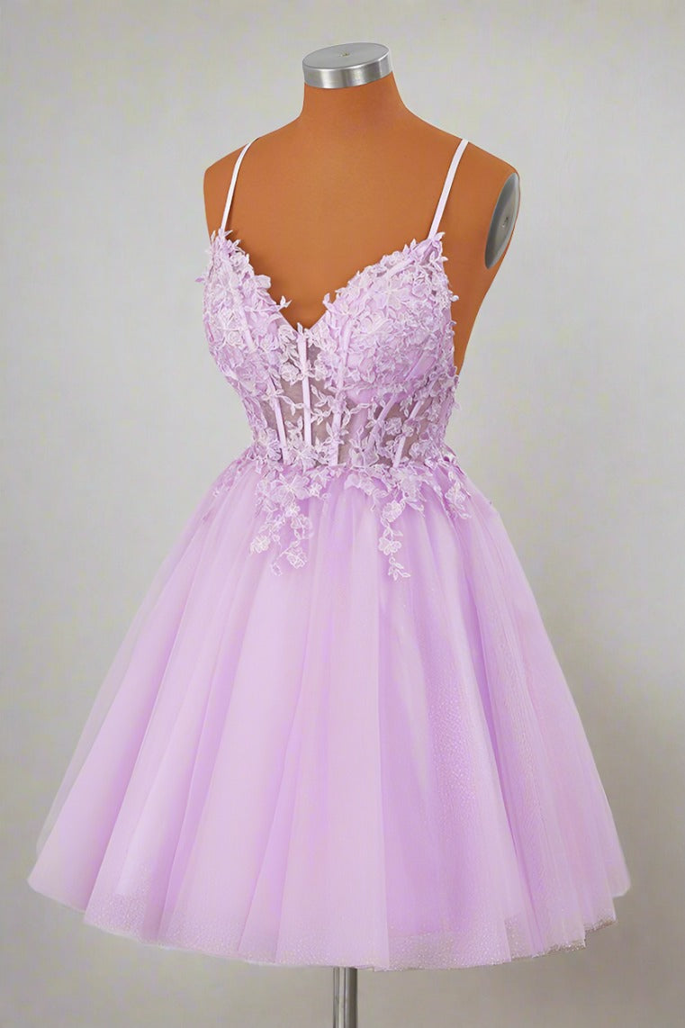 Lavender Short Party Dress Side Full Shot