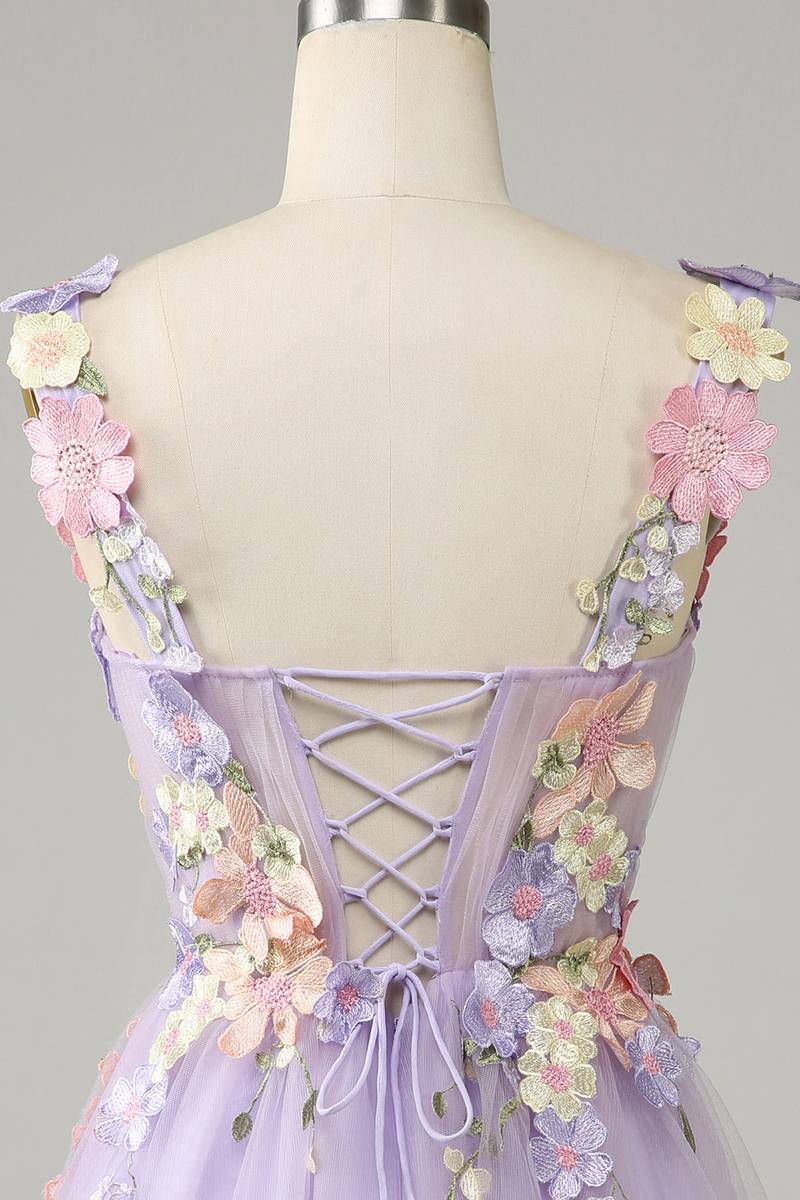 Short Lavender Floral Dress Close Up Back Short