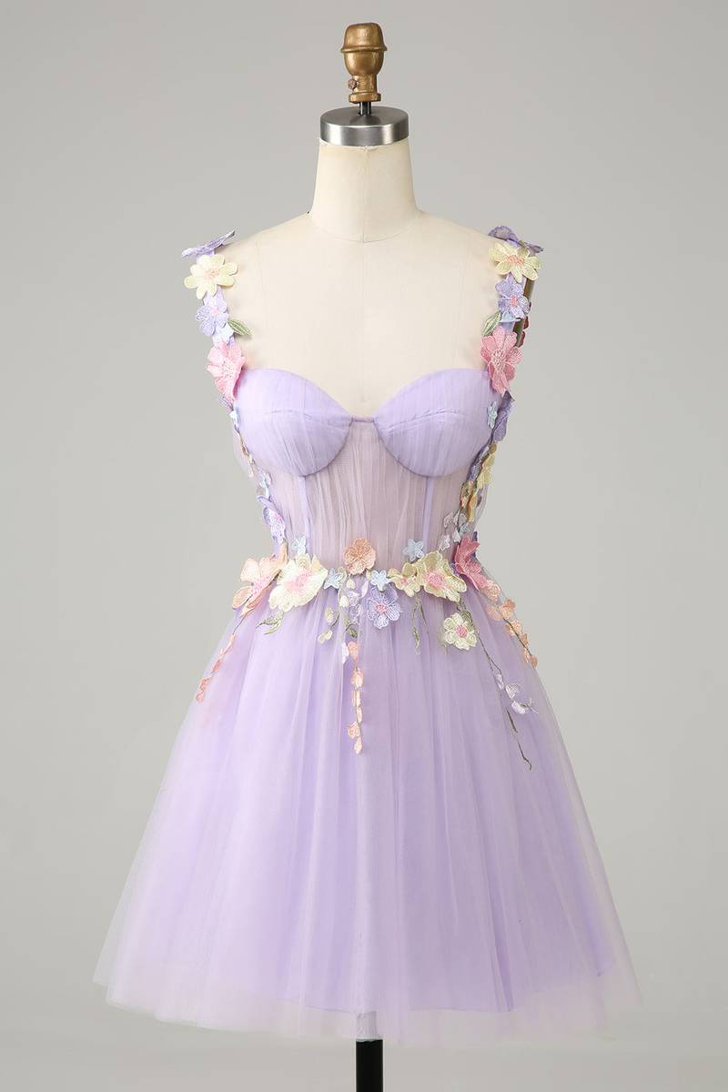 Short Lavender Floral Dress Full Front Short
