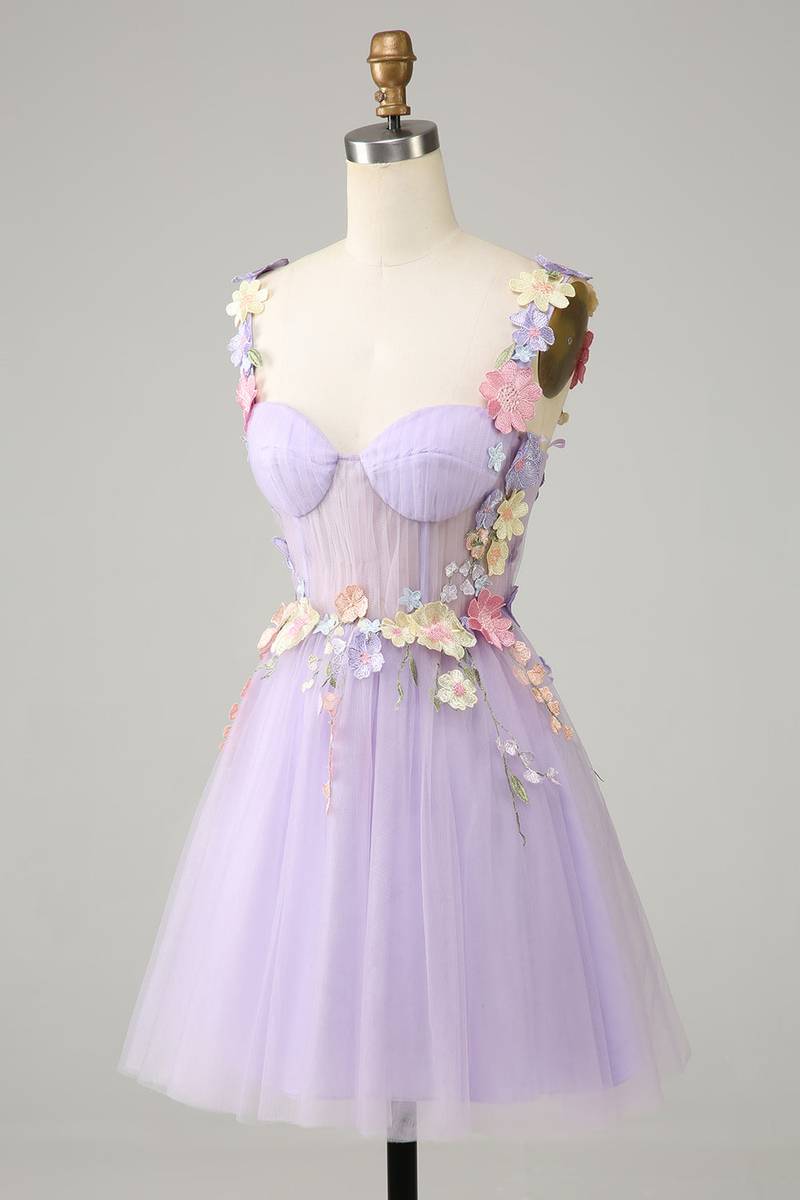 Short Lavender Floral Dress Full Side Short